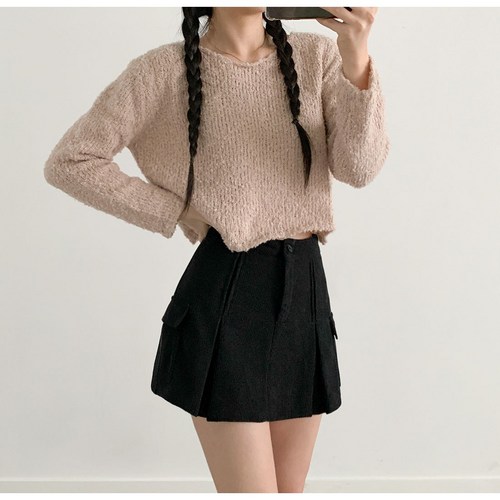 부기샵 웬디 골덴 코듀로이 카고포켓 미니 핀턱 스커트