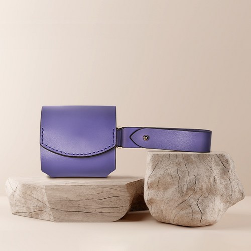 비유어산타 버즈2 프로 라이브 호환 커버 가죽케이스 핸드스트랩 일체형 이태리 천연가죽 프리미어, 매직퍼플