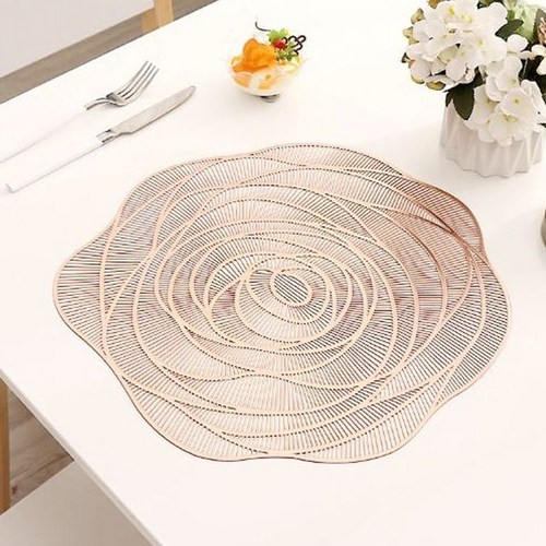 식탁 데코용 장미 디자인 PVC 방수 테이블 매트, 1개, 없음, 골드