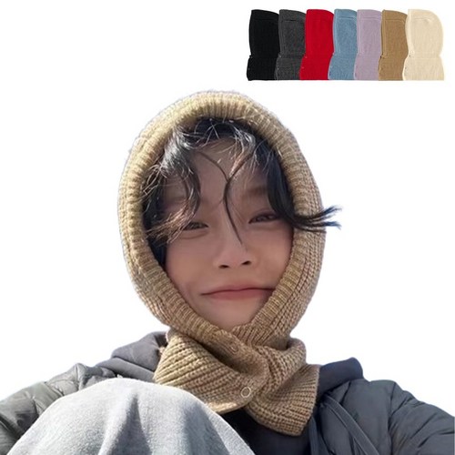 1+1 해봄 바라클라바 니트 겨울 방한 후드 모자 넥워머 발라클라바 목토시, 연퍼플