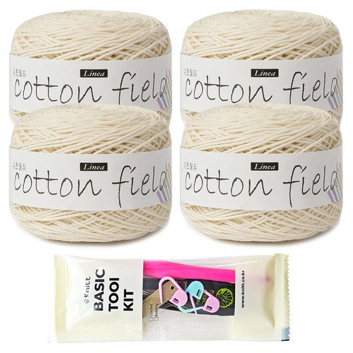 니뜨 코튼필드 뜨개실(80g)x4볼+뜨개기본도구(5/0호), 301_아이보리