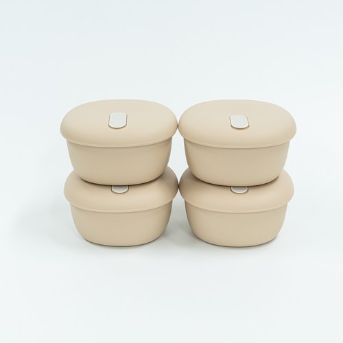 리브야 실리콘 스팀홀 용기 냉동밥 보관 용기 밥팩 350ml, 베이지-350ml, 4개