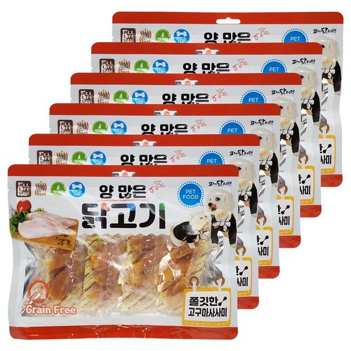 양많은 고구마사사미 1800g (300gx6) 대용량 닭가슴살 고구마 육포 저키 영양보충 치석제거 그레인프리 강아지간식, 6개, 300g