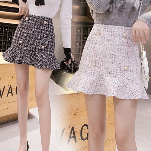 밍키비 Minky Bee 100234C 귀여운 트위드 여성 미니스커트