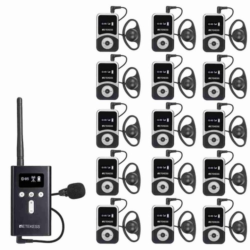 RETEKESS T130S T131S 무선 위스퍼 투어 가이드 오디오 시스템 음성 전송 휴대용 송신기 수신기 교회 견학 공장 견학 교육 박물관 관광 가이드 통역 회의용, 1TX+15RX