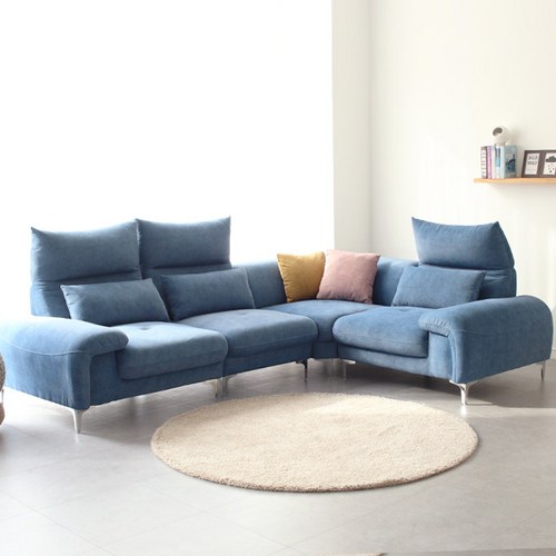 자네트 에이지 5인용 코너형 하이브리드 아쿠아텍스 모듈형 패브릭 코너형 라운드형 소파 스툴포함, 미스티블루