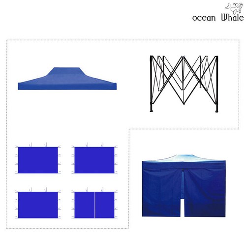 오션웨일 접이식 야외 천막 3x4.5 ABC세트 (지붕+프레임+심플바람막이 4면) 주차 행사용 포장마차 캐노피 천막, (ABC세트)블루