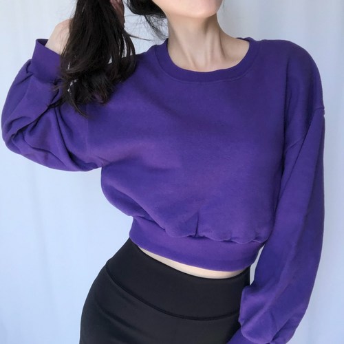 엘화야 lhuay 크롭 벌룬 쭈리 코튼 무지 맨투맨