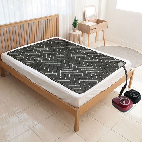 헤링본챠콜 온수매트 거실 침대사용 온수카페트, 더블 145x200 온수보일러 블랙