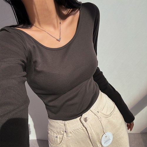 7APRIL 여성용 기본 티셔츠 베이직 무지 긴팔티 기모선택가능 6color