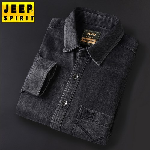 JEEP SPIRIT 지프 스피릿 셔츠 남자 가을 겨울 자유로운 캐쥬얼 패션 남자 데님 긴팔티 느슨한 단색 긴팔 캐주얼 탑 버튼 긴소매 남성 셔츠 2083