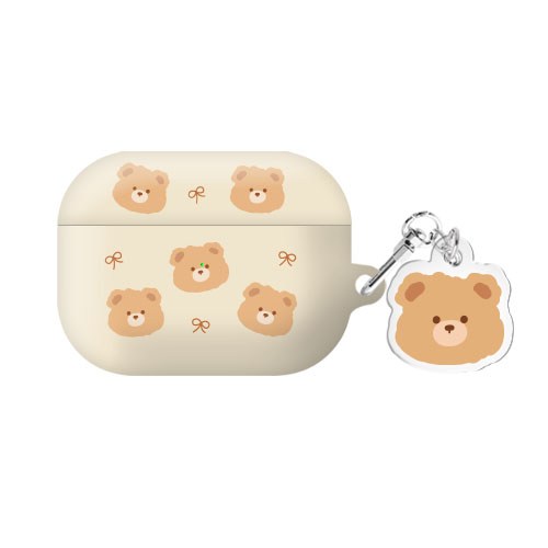 퍼지베어 리본에어팟 시리즈 하드 케이스 키링 세트, 퍼지베어 리본_베이지 베어, AirPods Pro(2세대), 1개