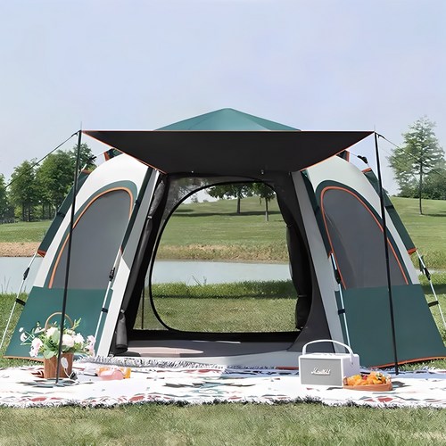 타오진 원터치 텐트 자동 육각 돔 텐트 캠핑그늘막텐트, 3~4인용(240*210*145CM, 녹색