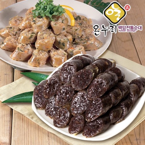 백암전통순대 시장 찰 순대 1kg 부모님간식 백순대 볶음 에어프라이어 분식 냉동보관, 2팩 - 찰순대 추천