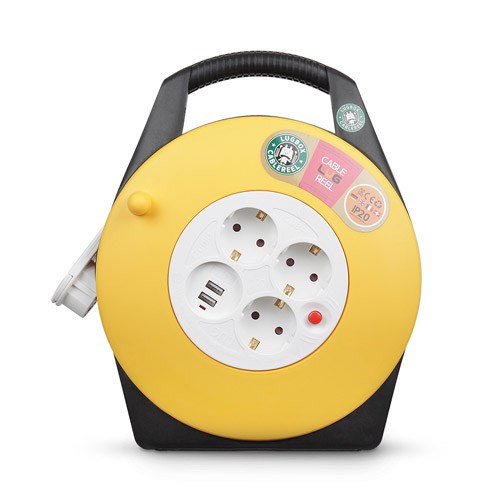 러그 코드릴 케이블릴선 15M 접지3구+USB 2포트, 옐로우, 1개