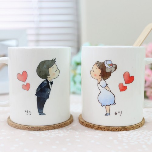 핸드팩토리 [주문제작] 커플츄츄 머그컵 (2set) 일반머그, B TYPE + 2P 박스, 2개 - 어버이날 선물 추천