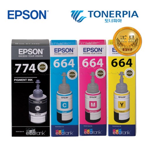 엡손 정품잉크 T664 T774 L310 L565 L1300 L361 L385, 1개, 6_엡손 정품_T774 검정대용량 4색세트