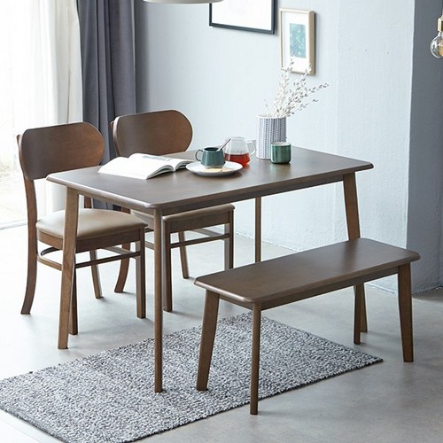 베스트리빙 캔버라모카 버터 4인용 원목 식탁세트/테이블세트/의자2개+원목벤치의자1개, 모카브라운