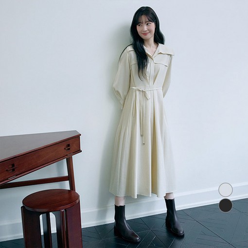 온앤온 여성용 셔츠형 플리츠 원피스