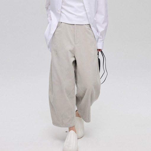 퀸앤조이 여성 루즈핏 코듀로이 팬츠 배기 9부 뒷밴딩 코듀로이 바지 아방가르드 핏감 예술 골덴바지 아모르