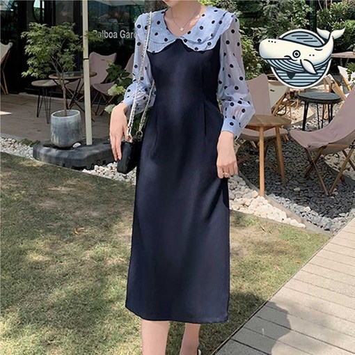 여성 멋진 쉬폰소매 롱원피스 오피스룩 H라인 tab362Xn