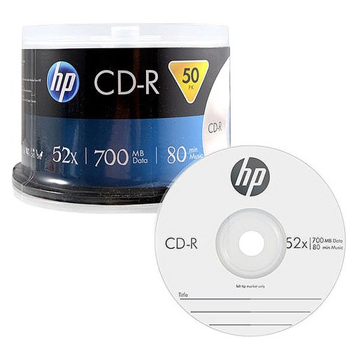 HP CD-R 52X 700MB 50p + 케익 트레이, 단일 상품