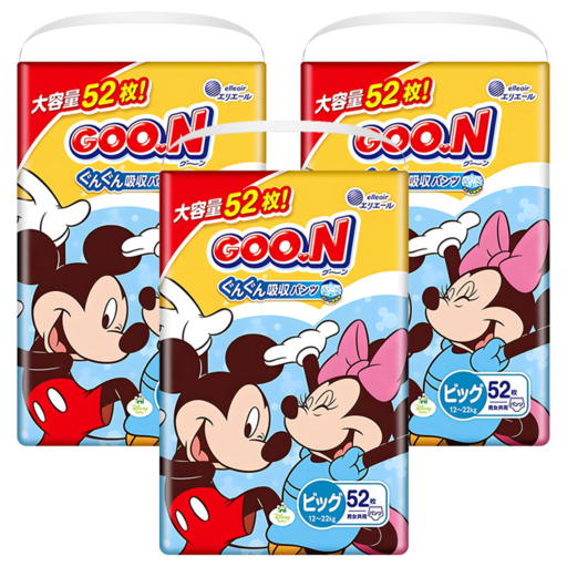 GOO.N 大王 日本境內版 瞬吸貼合褲型尿布 迪士尼版12~22kg, XL, 156片