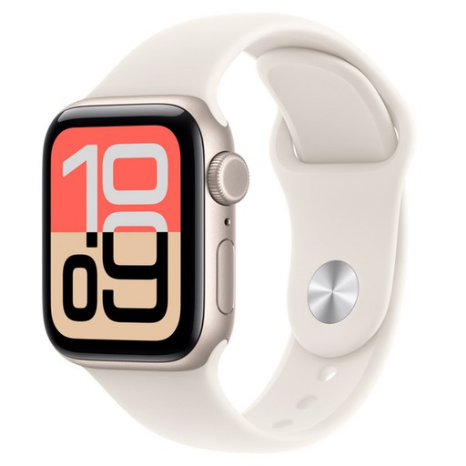 Apple 2025 Apple Watch SE3 鋁金屬, 40mm, 星光色 + S/M星光色運動型錶帶, GPS