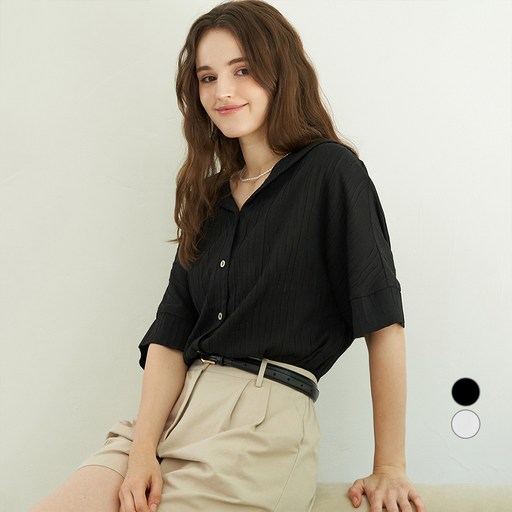 ELLE PARIS 세일러넥 하프 슬리브 블라우스