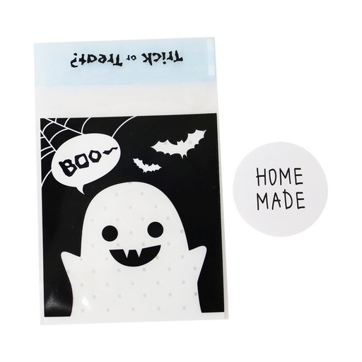 황씨네도시락 접착할로윈 블랙미니 유령 쿠키봉투 50p + 스티커 홈메이드 대 50p