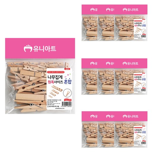 유니아트 G003 나무집게 원목 사이즈혼합 랜덤 발송