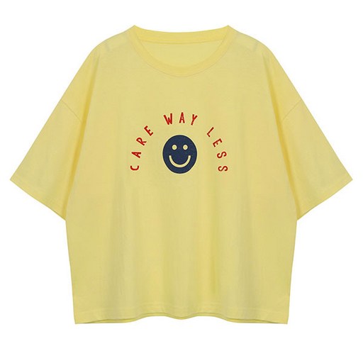 비엔엑스 여성용 스마일 루즈핏 크롭 반팔 티셔츠
