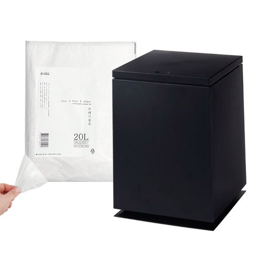 모나코올리브 인테리어 원터치 쿼드미 휴지통 + 짱짱 클린 벌크 20L 100매 세트