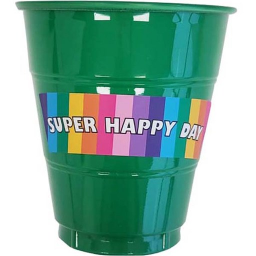 마커스스토어 컬러 플라스틱 생일파티컵 20p + 수퍼해피데이 스티커 20p 세트 그린