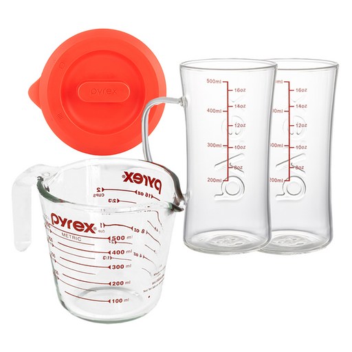 파이렉스 오리지널 계량컵 500ml + 계량컵 뚜껑 + 핸들 맥주컵 500ml x 2p 세트