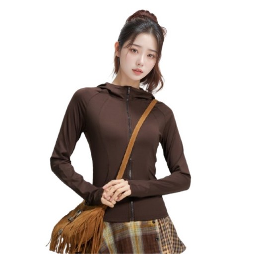 마켓피아 여성용 요가 필라테스 헬스 슬림 긴팔 후드 집업