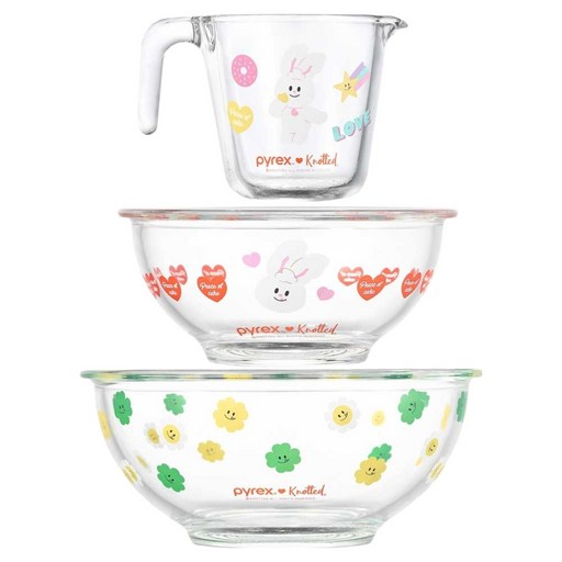 파이렉스 노티드 계량컵 500ml + 믹싱볼 880ml + 1.4L 세트