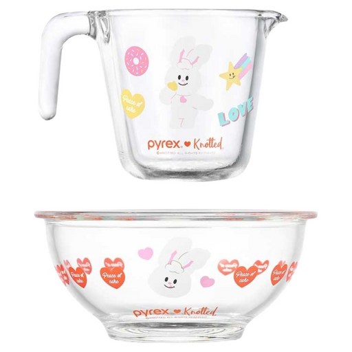 파이렉스 노티드 유리 계량컵 500ml + 믹싱볼 880ml 세트