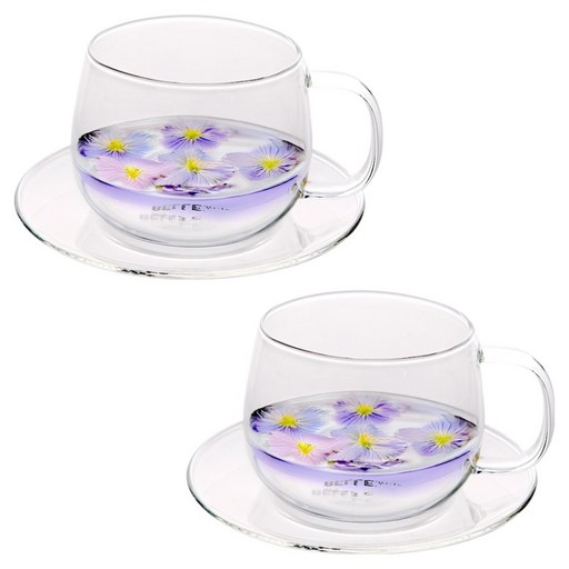 벨르디자인 티이야기 라운드 내열유리 잔 350ml + 받침 세트