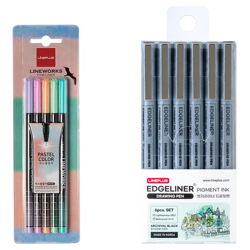 라인플러스 라인웍스 화인라이너 블리스터 0.3mm 5색 파스텔 + 엣지라이너 드로잉펜 6조 0.5mm 세트