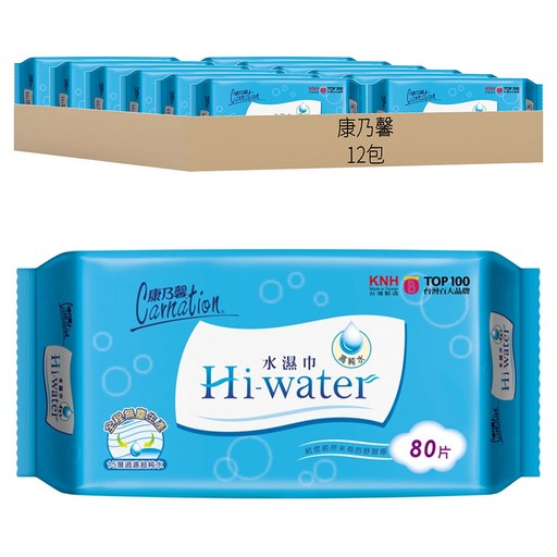 康乃馨 Hi-water 水濕巾 攜帶型, 80張, 12包