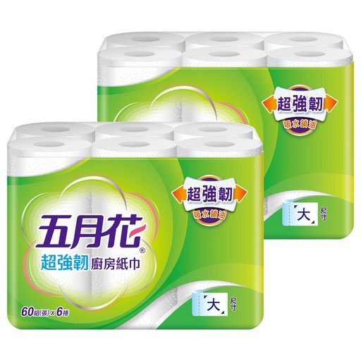五月花 超強韌廚房紙巾 60張, 6捲, 2袋