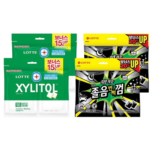 롯데자일리톨 오리지날 껌 리필 115g 2p + 졸음번쩍껌 트윈 리필 105g 2p
