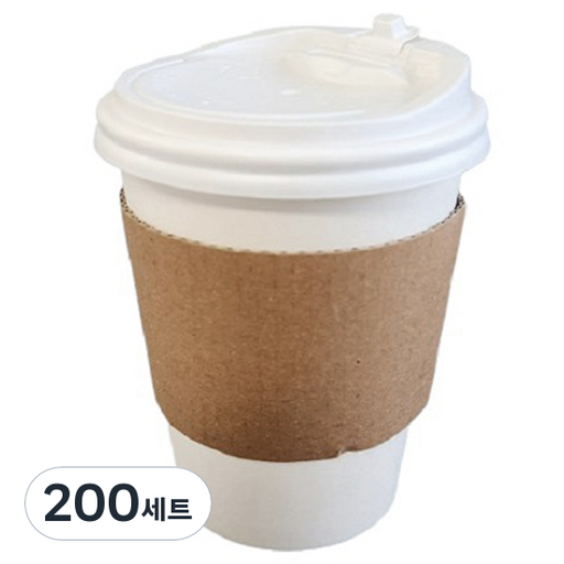생활을그리다 무인쇄 종이컵 360ml + ps 뚜껑 화이트 + 홀더 무지 세트