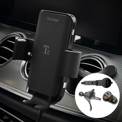 더존 차량용 15W 듀얼코일 FOD센서 고속 무선충전 거치대 TZ-C100S + USB 시거잭