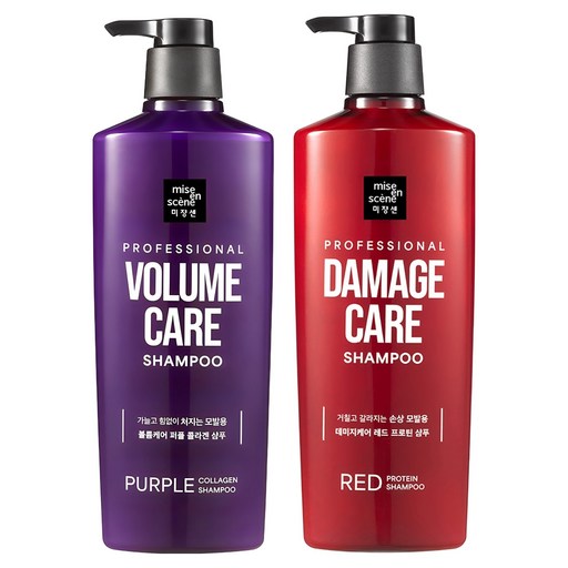 미쟝센 볼륨케어 퍼플 콜라겐 샴푸 680ml + 데미지케어 레드 프로틴 샴푸 680ml