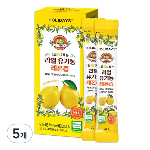홀리데이즈 NFC 착즙 100% 리얼 유기농 레몬즙 14포