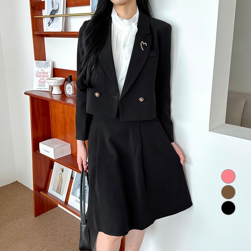 페이퍼먼츠 더블 버튼 숏 자켓 스커트 세미 정장 세트 06421