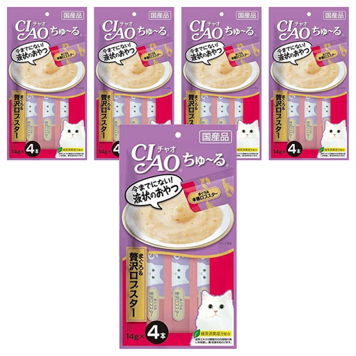 INABA CIAO 啾嚕 肉泥, 奢華鮪魚 + 龍蝦, 56g, 5袋