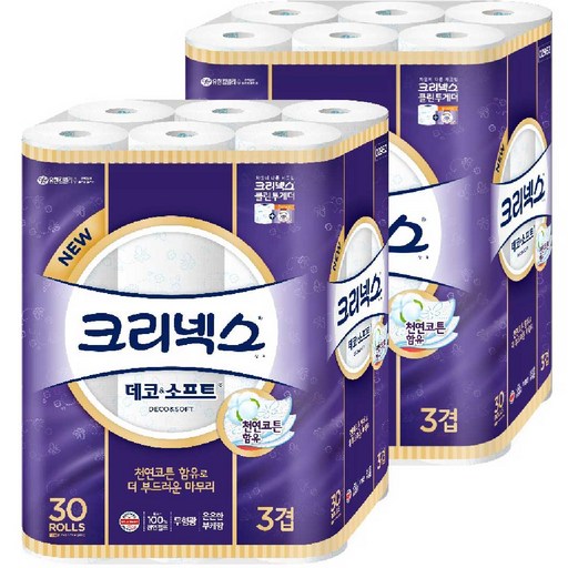 크리넥스 3겹 데코 & 소프트 화장지 27m 30롤 2개 – 부드럽고 고급스러운 화장지